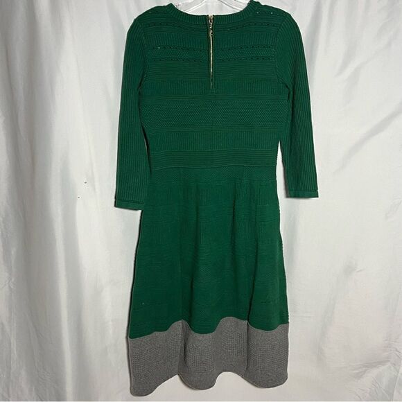 Vintage Eliza J Knit Colorblock Green Grey Long Sleeve Dress M - Picture 5 of 10